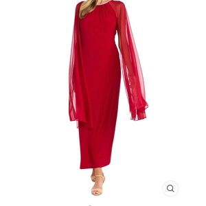 RM Richards NY Long Ity Dress W/ Rhinestone Neck  Caplet sheer sleeves
